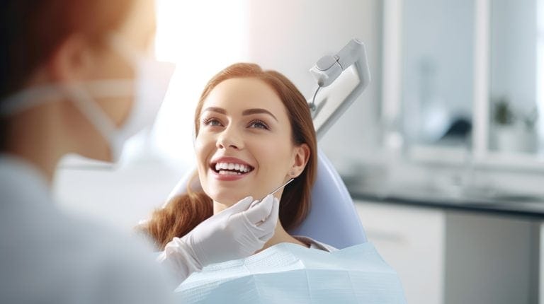 Skilled dentist examines a woman's teeth during a comprehensive mouth checkup